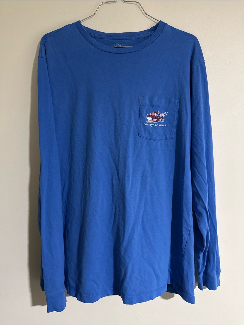 Vineyard Vines Men’s Long-Sleeve Pocket Tee — Royal Blue with Whale Patch